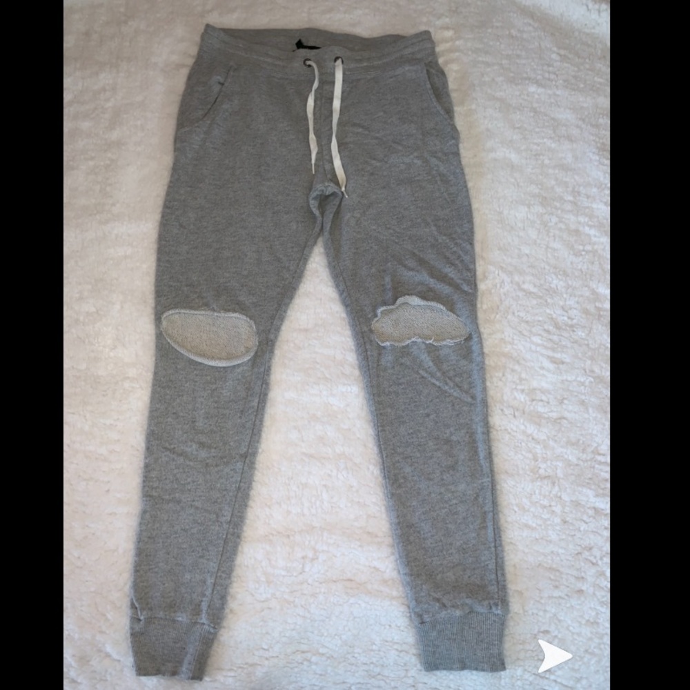 Grey Sweatpants with knee ripped holes